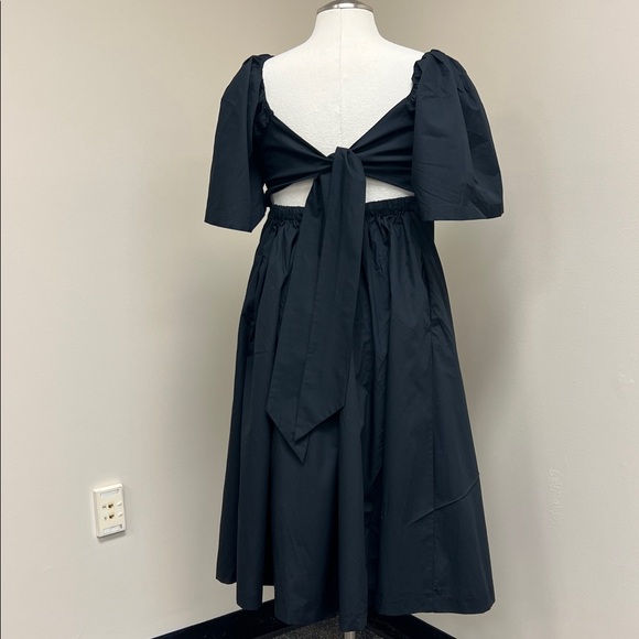 Abercrombie & Fitch Petite Navy Puff Sleeve Twist Front Bow Back A-Line Dress L - Picture 4 of 9
